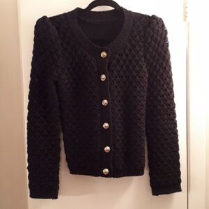 Vintage Crocheted Black Gold Button Cardigan